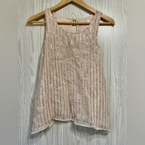 Francesca's Medium Women's Tank Top Sequin Pattern Button closure beige Blush